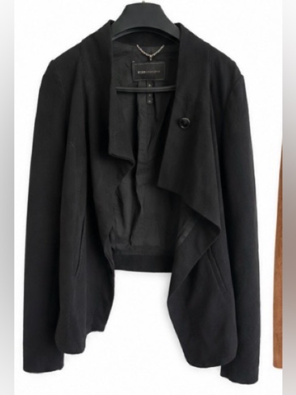 BCBGMAXAZRIA Black Draped Faux Suede Jacket